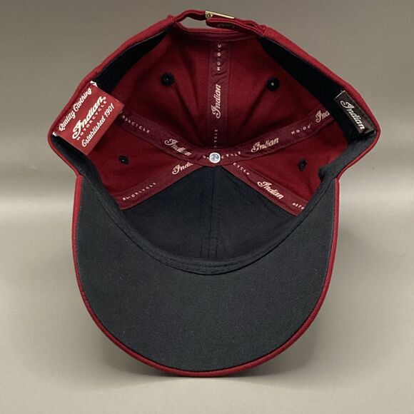 Indian Motorcycle 1901 Circle Patch Hat, Red & Black Strapback Adjustable Cap - Picture 5 of 11